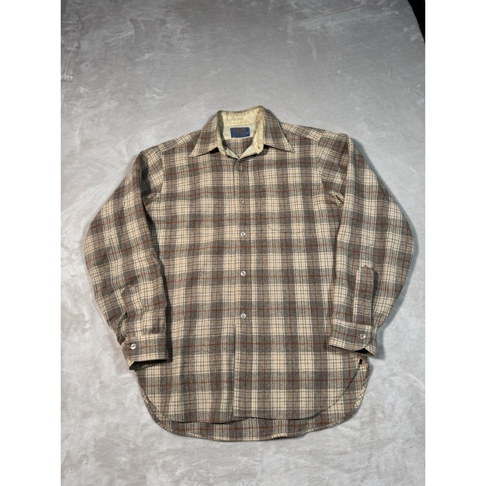 Vintage Pendelton Flannel Shirt Size Medium Brown Longsleeve Wool USA